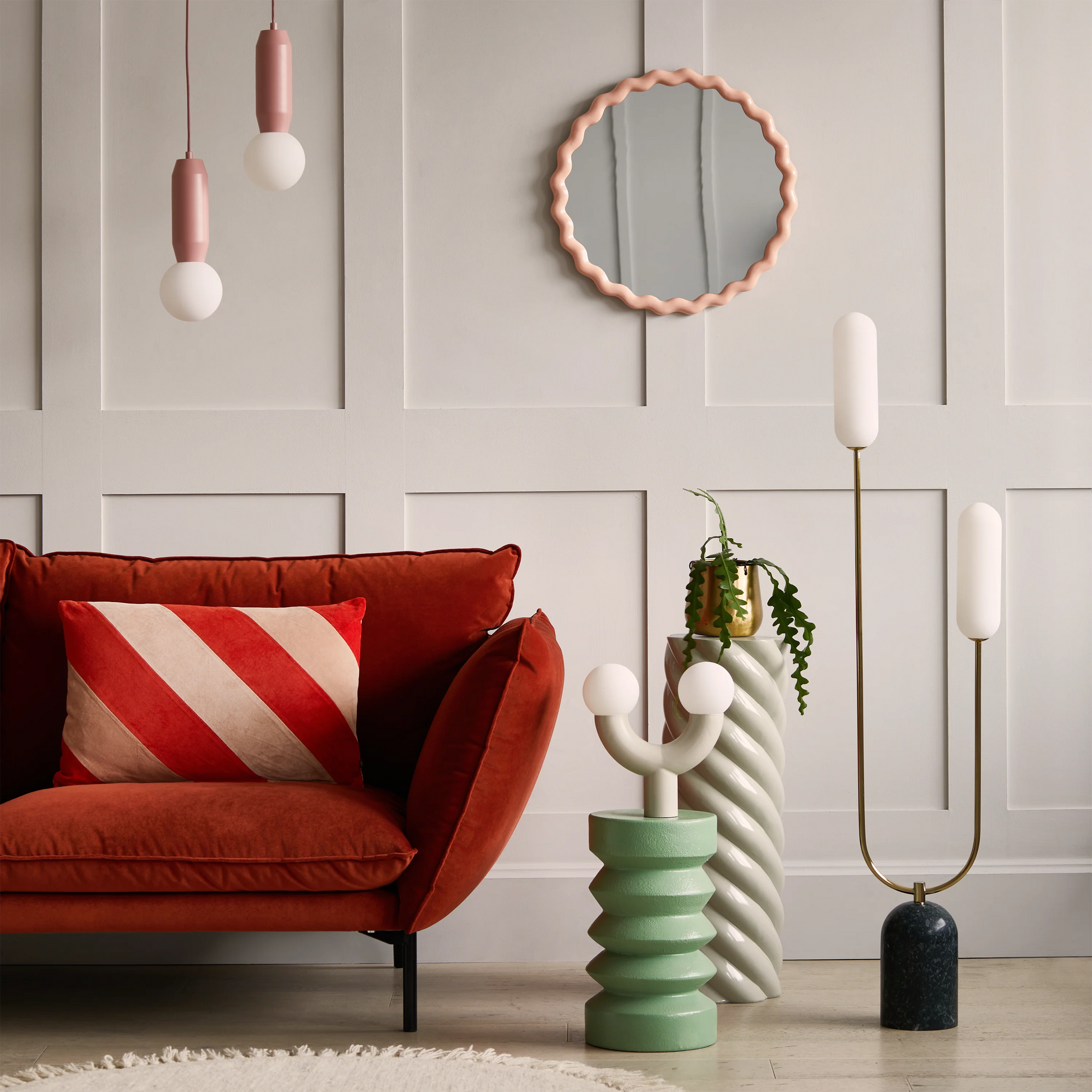Olive green marble curve floor lamp  Floor lamp BlissVeranda