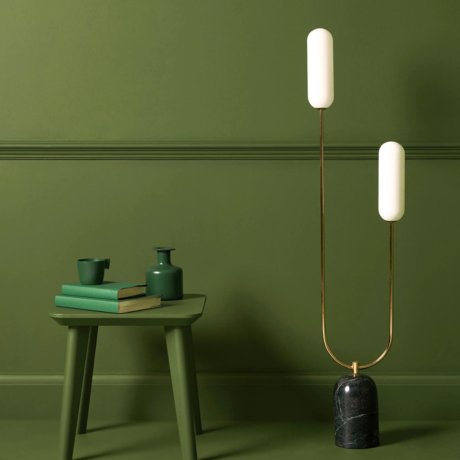 Olive green marble curve floor lamp  Floor lamp BlissVeranda