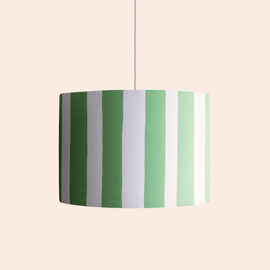 Pool blue & olive green striped drum shade  Printed shade BlissVeranda