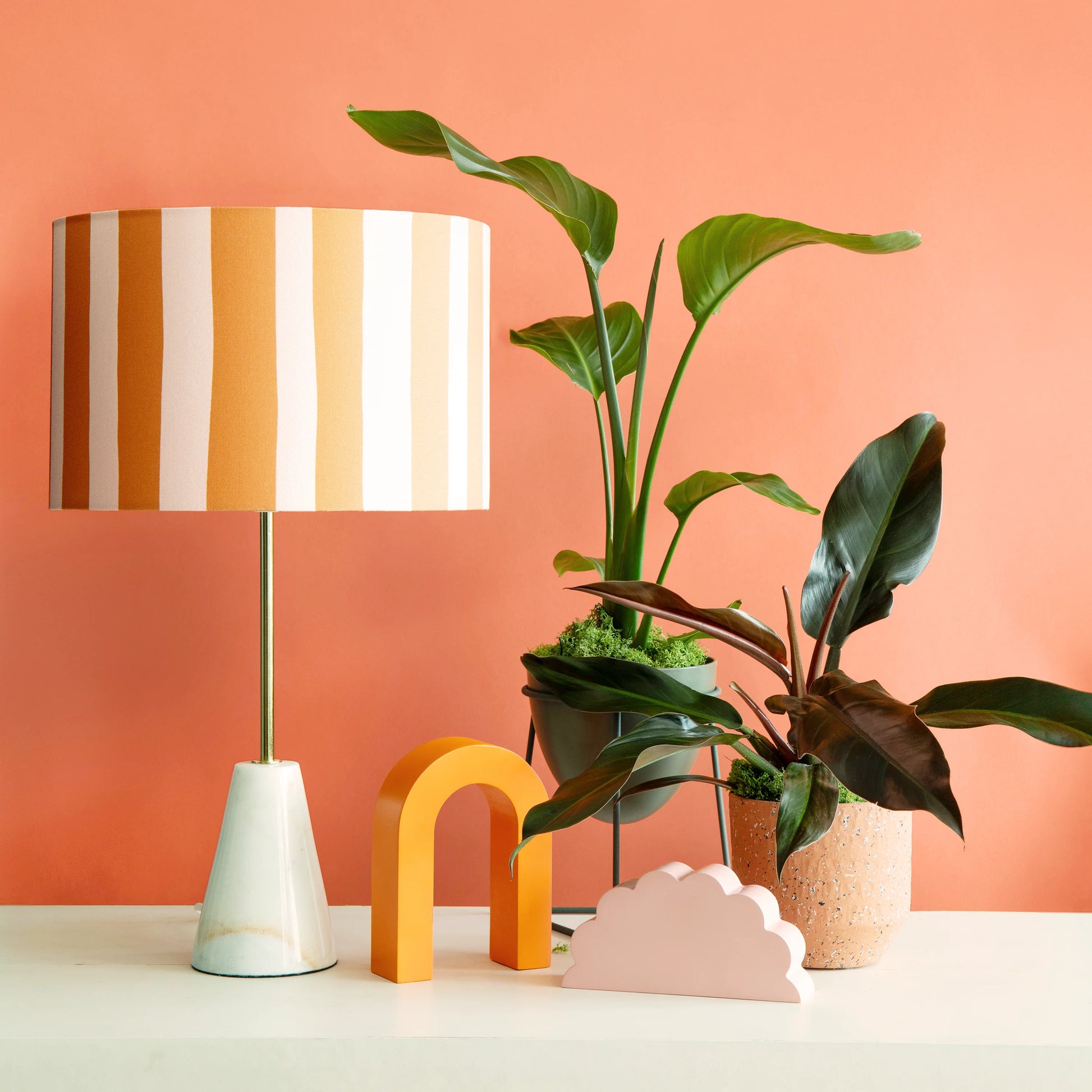 Peel orange & white striped drum shade - BlissVeranda