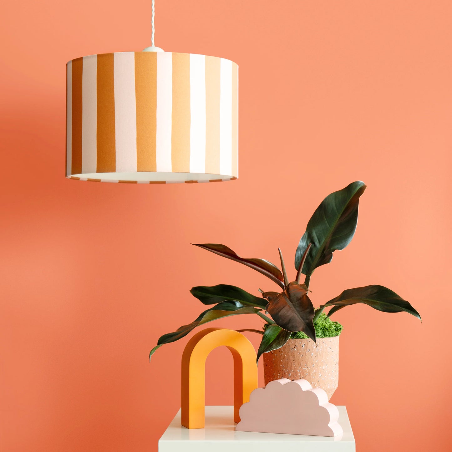 Peel orange & white striped drum shade - BlissVeranda