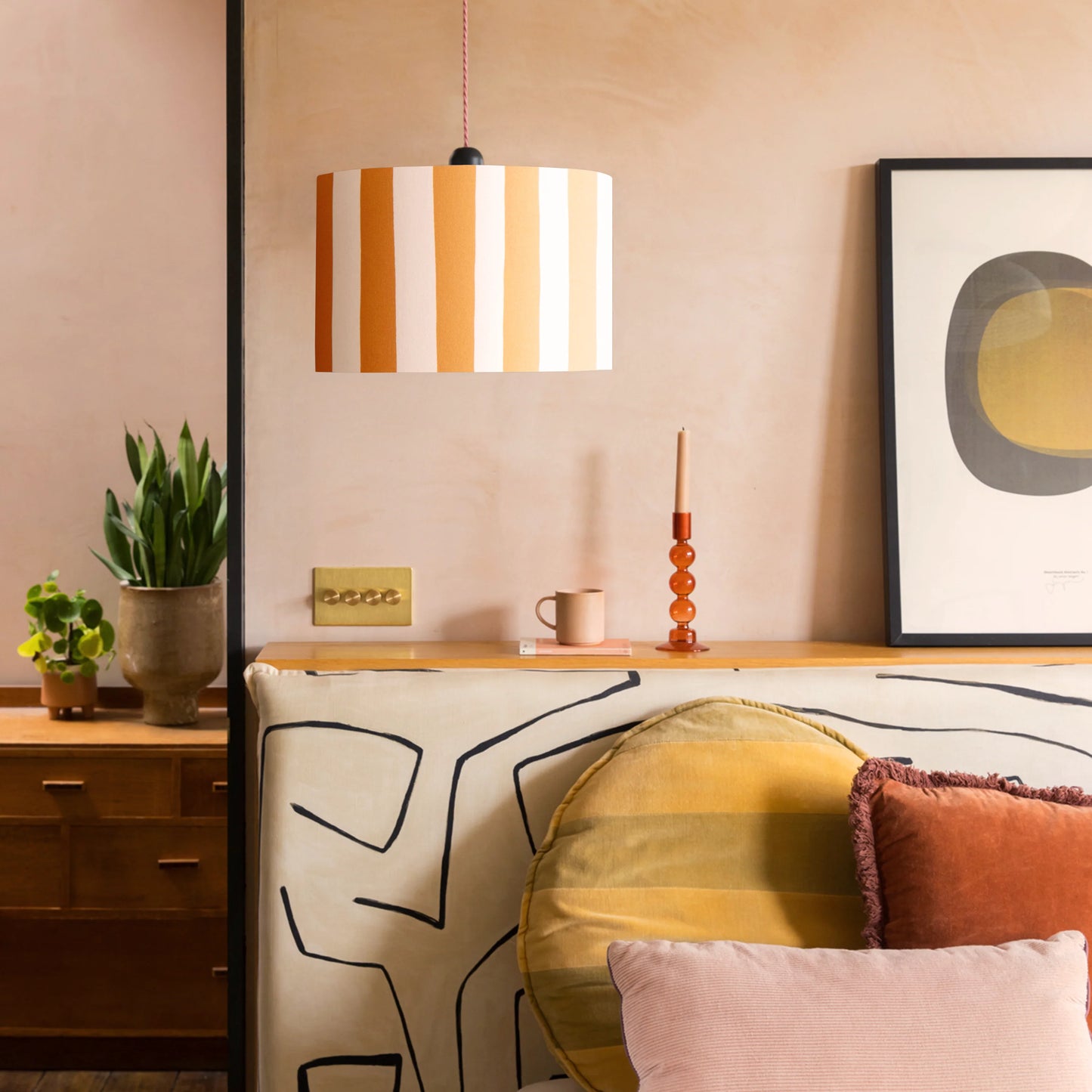 Peel orange & white striped drum shade - BlissVeranda
