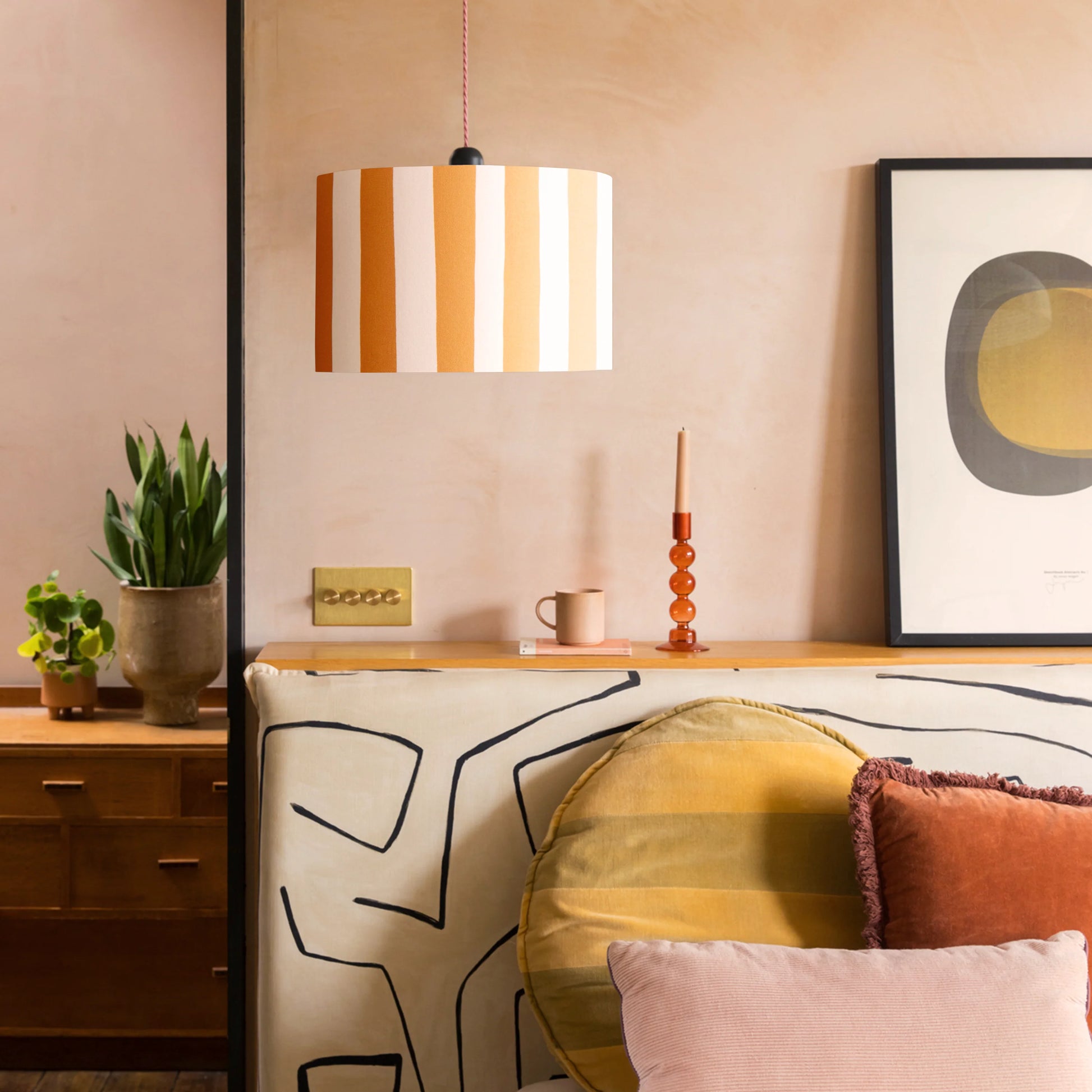 Peel orange & white striped drum shade - BlissVeranda