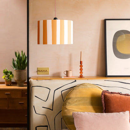 Peel orange & white striped drum shade - BlissVeranda