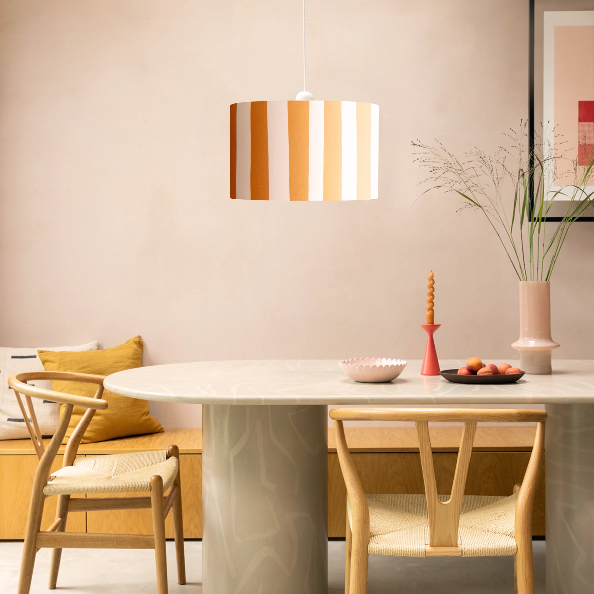 Peel orange & white striped drum shade - BlissVeranda