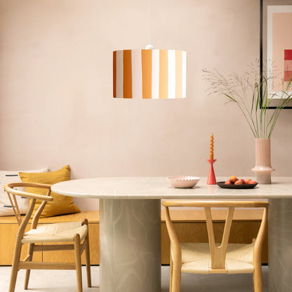 Peel orange & white striped drum shade - BlissVeranda