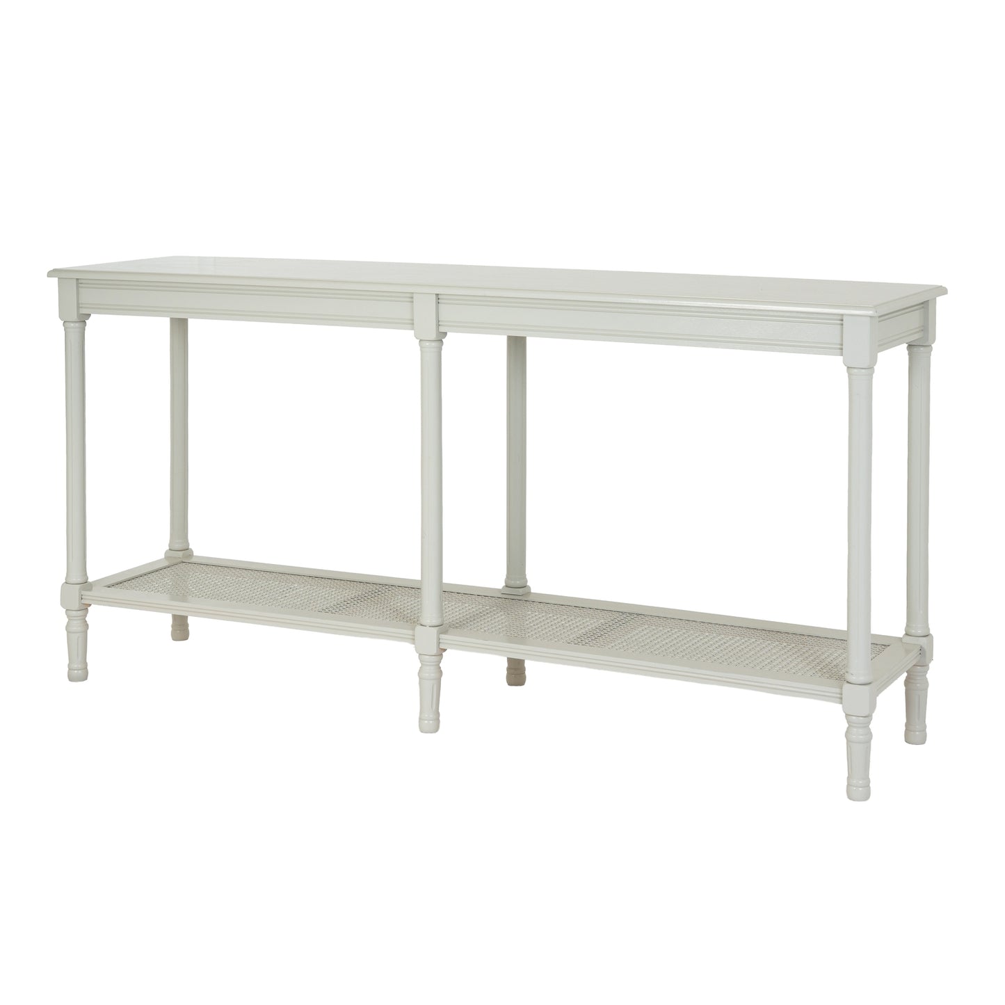 White console table with a shelf on a white background