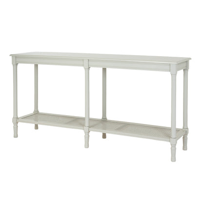 White console table with a shelf on a white background