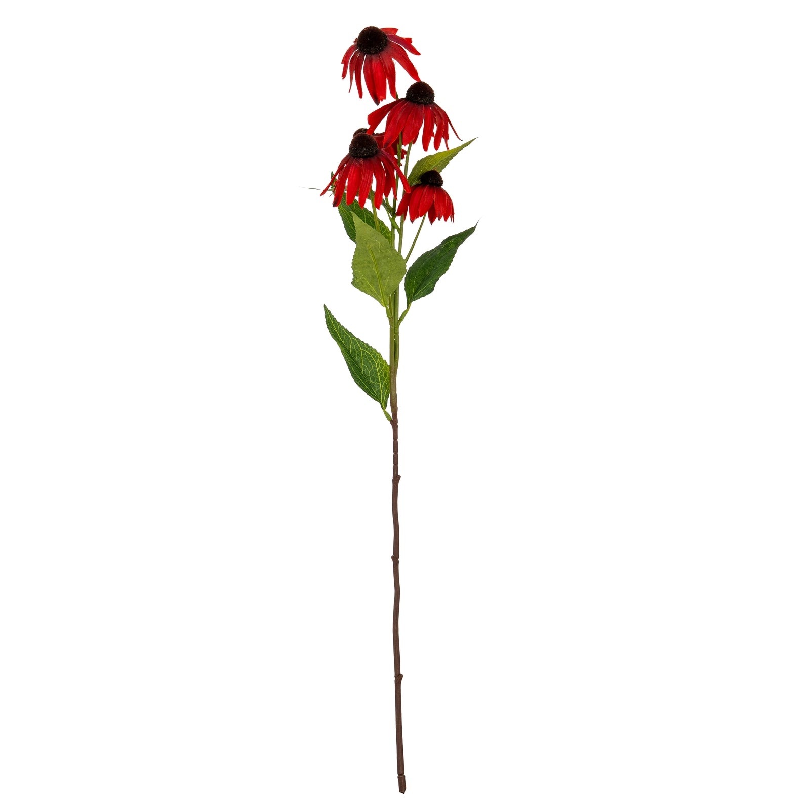 Artificial flower stem with red flowers on a white background