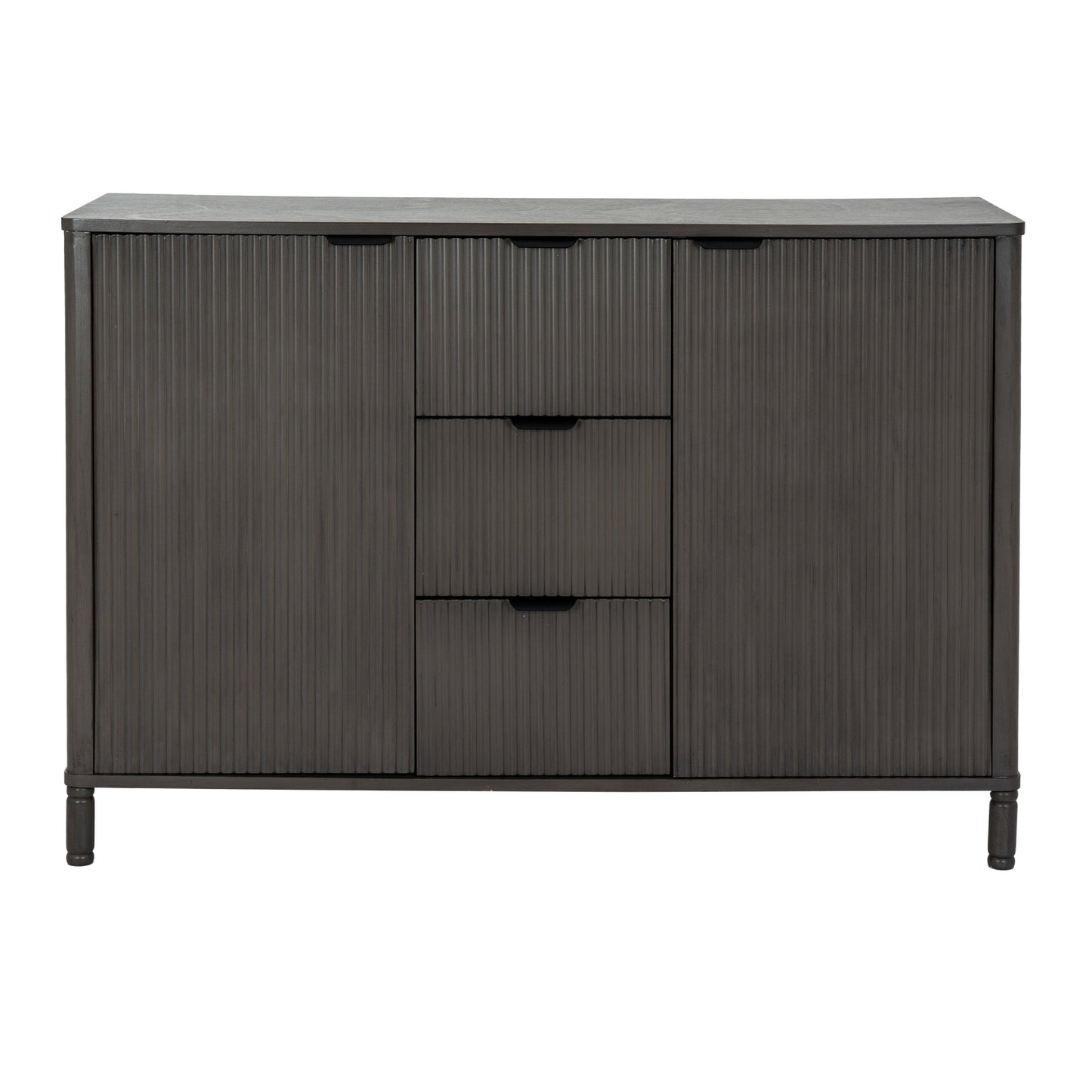 Dark wooden sideboard with drawers on a white background