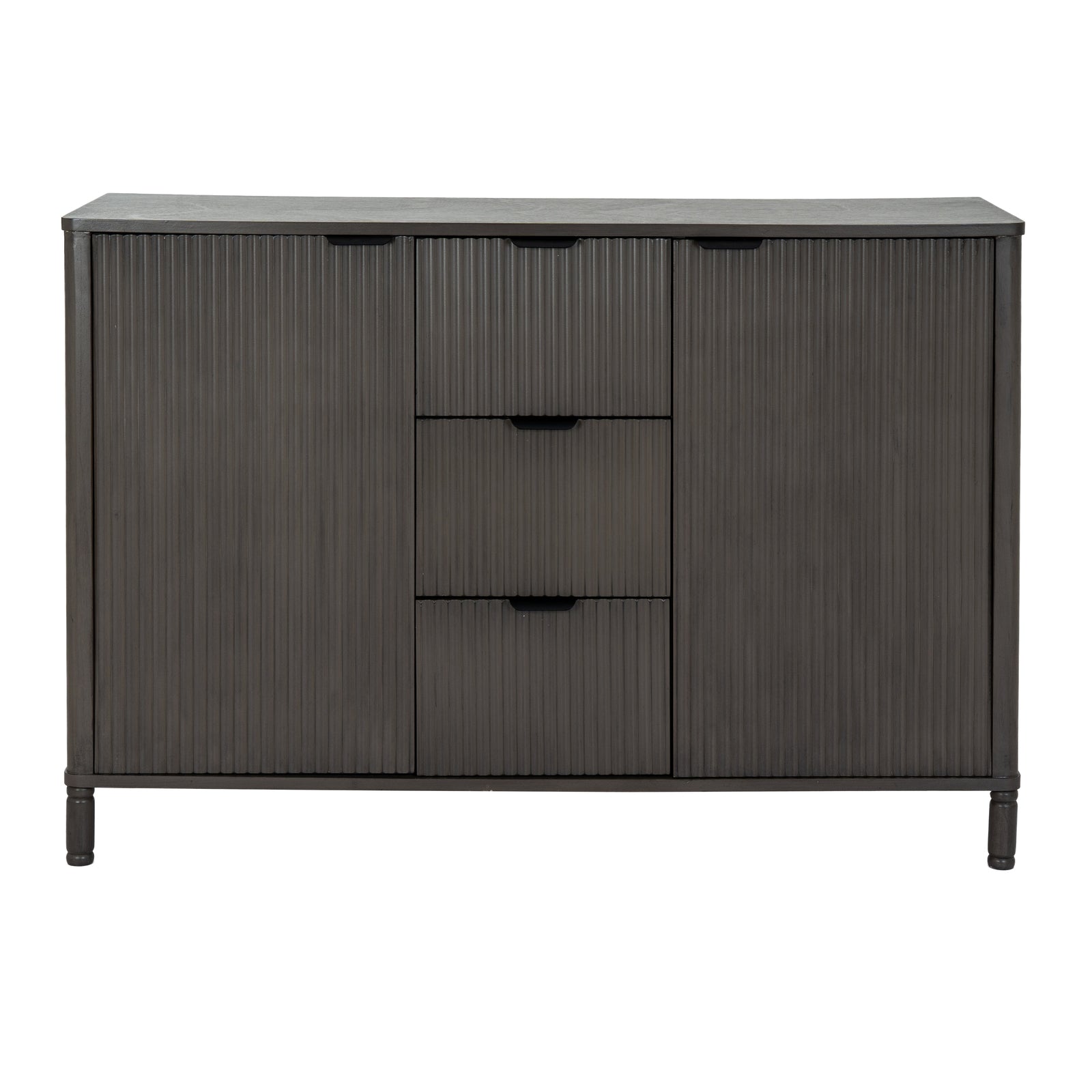 Dark wooden sideboard with drawers on a white background