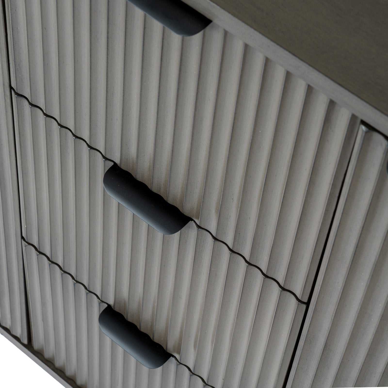 Close-up of a textured surface with horizontal lines and black handles.
