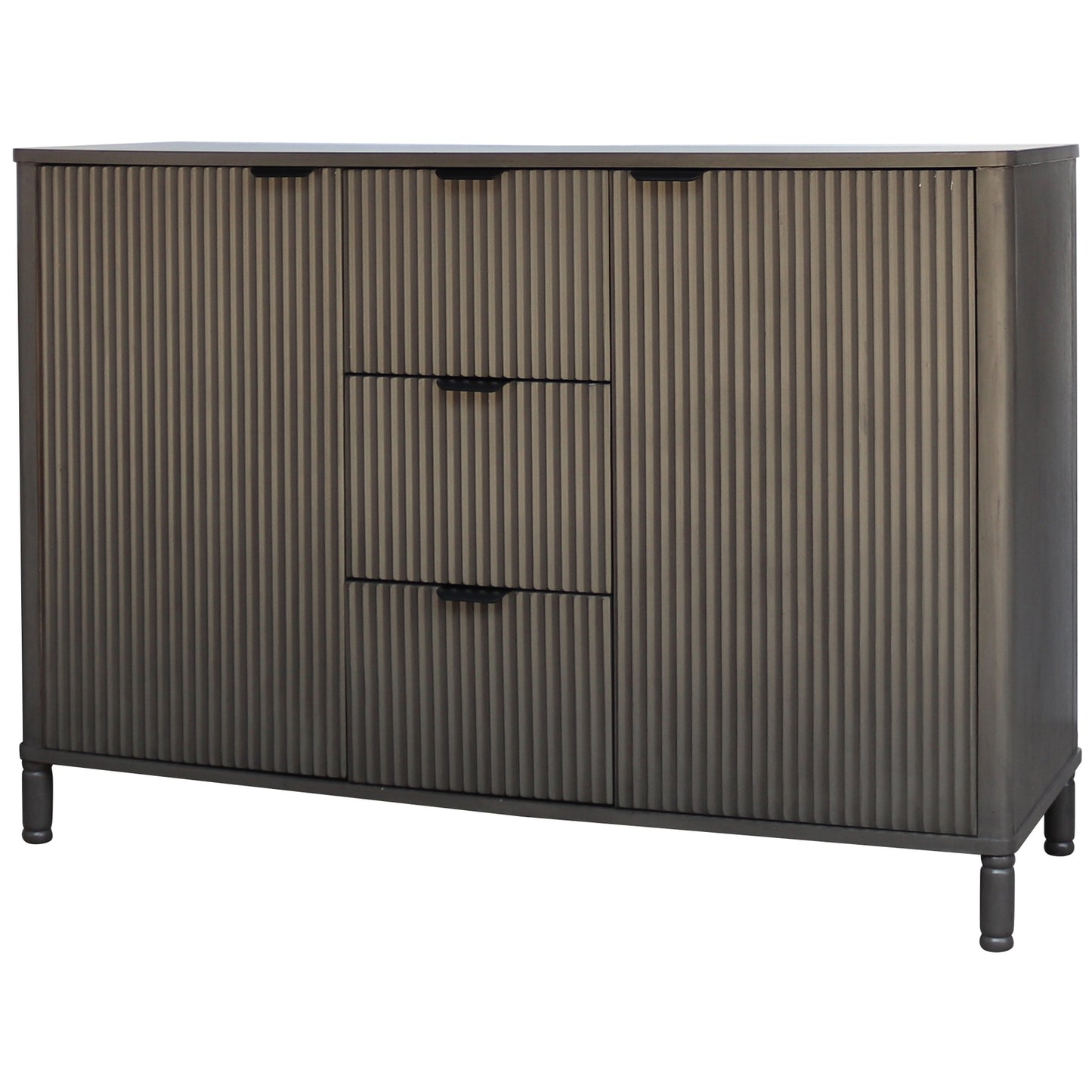 Dark brown cabinet with ribbed texture on a white background