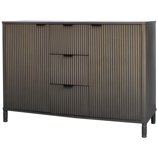 Dark brown cabinet with ribbed texture on a white background