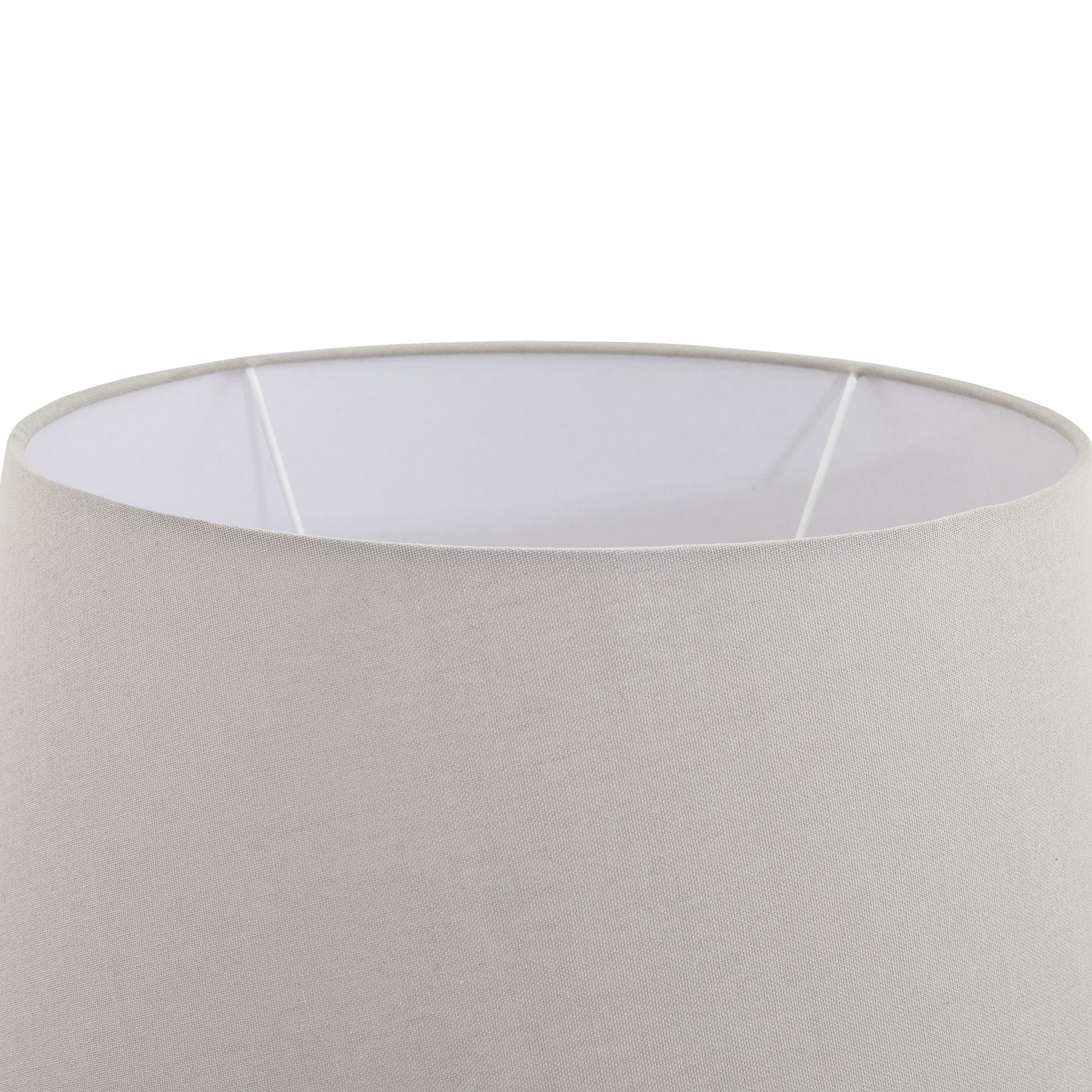 Close-up of a gray lampshade with a white interior on a white background