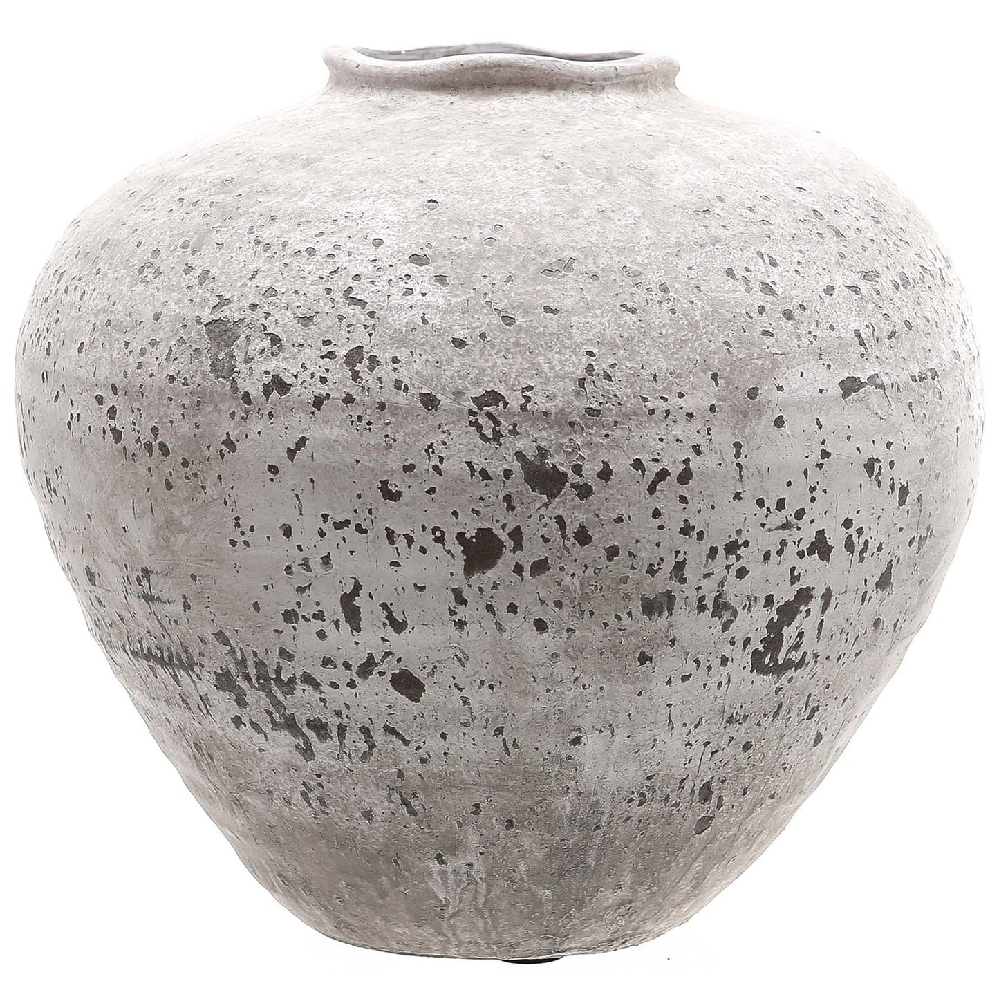 Speckled gray ceramic vase on a white background