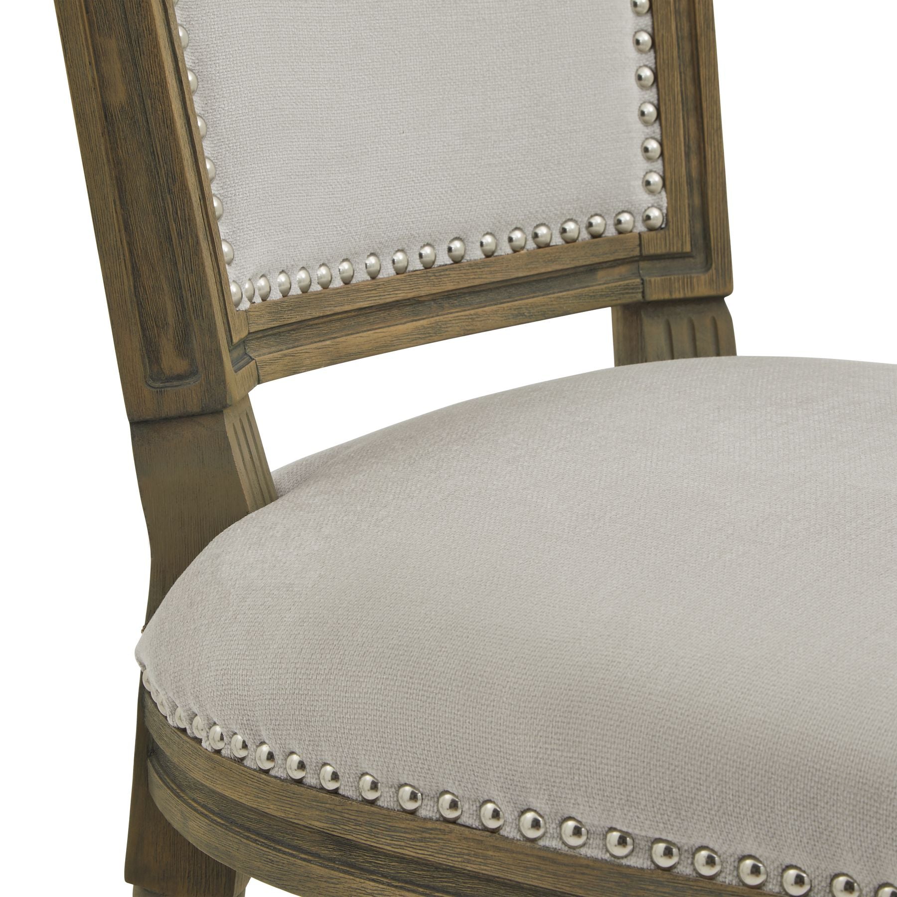Chair with wooden frame and upholstered seat and backrest on a white background