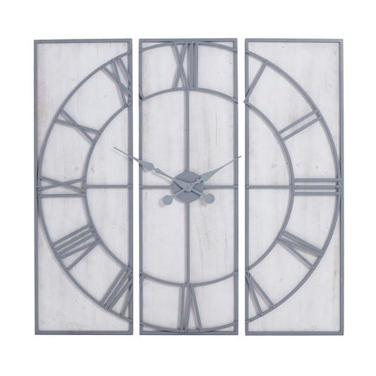 Decorative wall clock with Roman numeral design on a white background