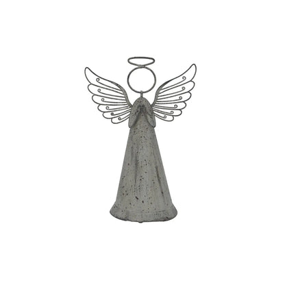 Decorative angel figure with metal wings on a white background