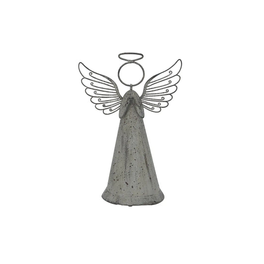 Decorative angel figure with metal wings on a white background