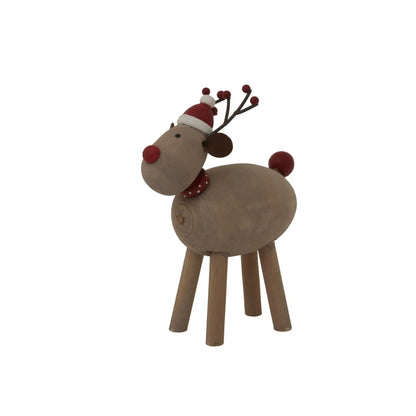 Decorative reindeer figure with a red nose and antlers on a white background