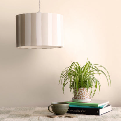 Sand grey & marshmallow striped drum shade - BlissVeranda