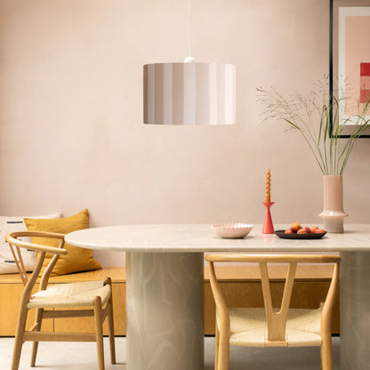 Sand grey & marshmallow striped drum shade - BlissVeranda