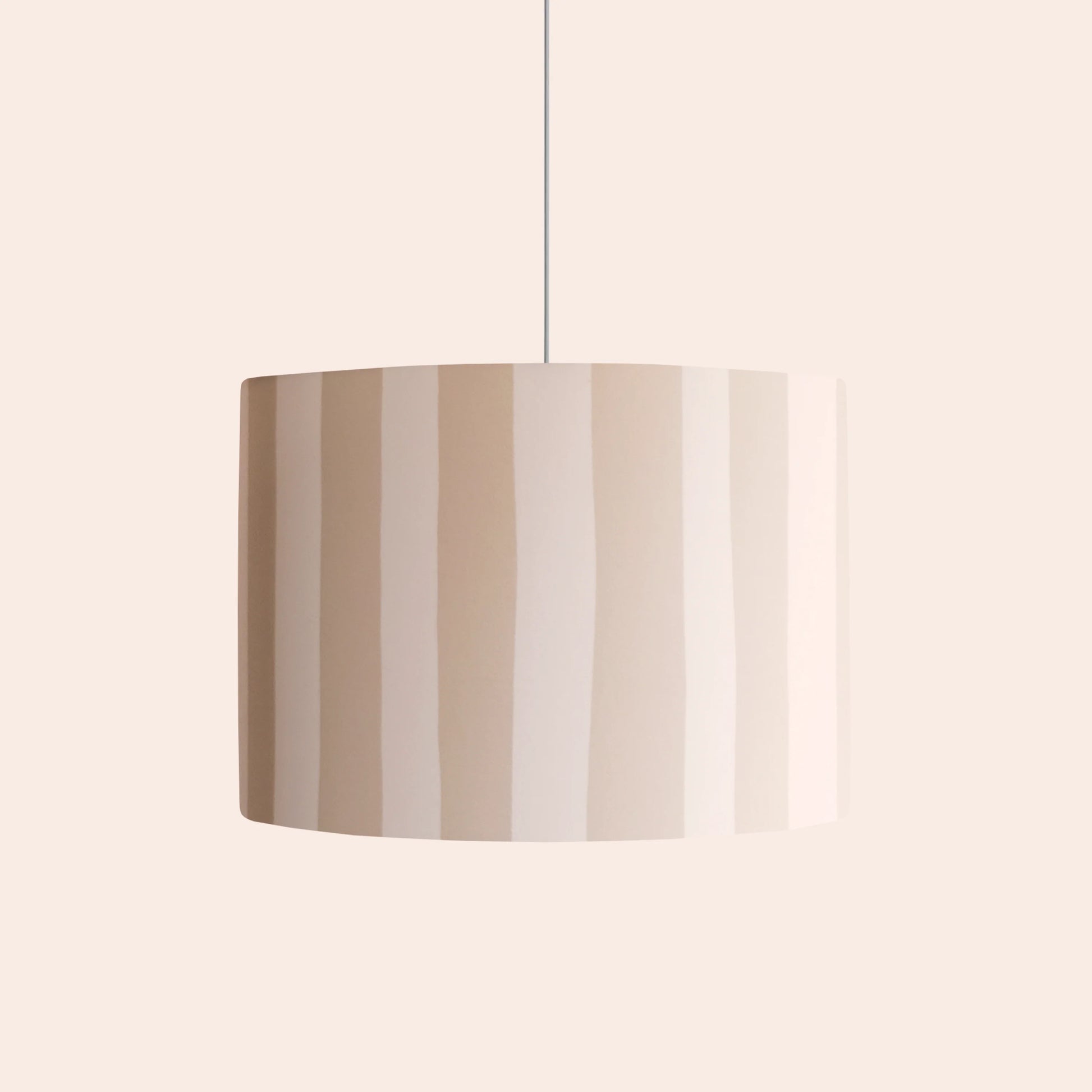 Sand grey & marshmallow striped drum shade - BlissVeranda