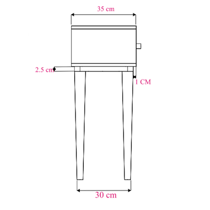 Technical drawing of a rectangular object with dimensions labeled