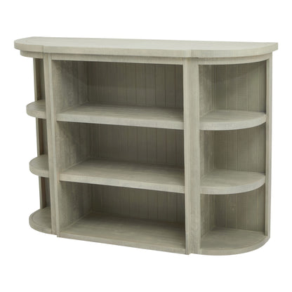 Corner bookshelf with multiple shelves on a white background