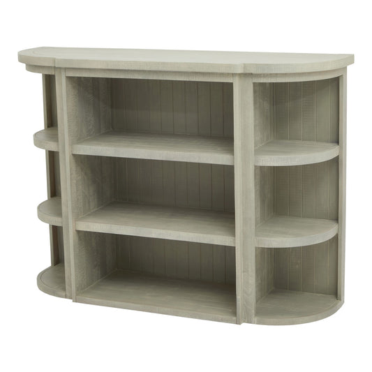 Corner bookshelf with multiple shelves on a white background