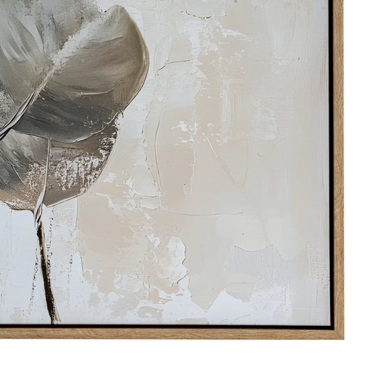 Abstract art piece with beige and brown tones on a textured surface