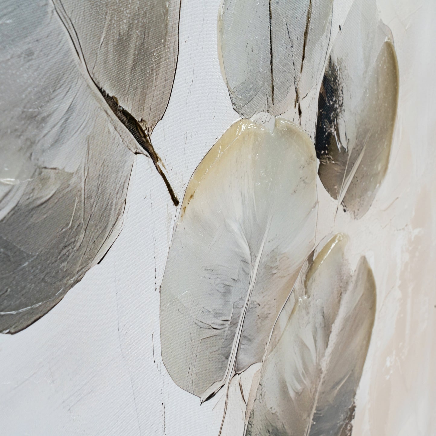 Close-up of feathered leaves on a textured white background