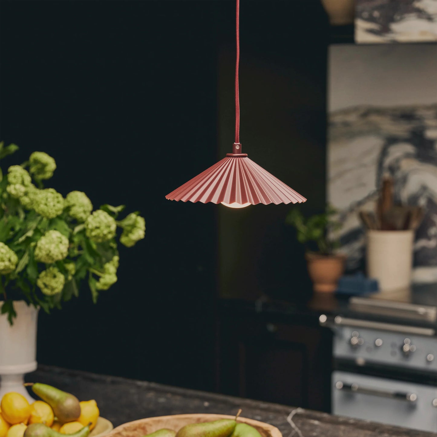 Burgundy small pleat pendant ceiling light - BlissVeranda