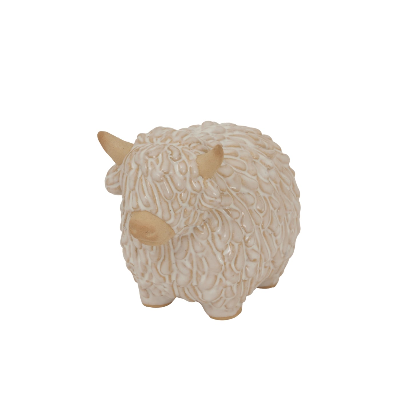 Decorative sheep figurine with textured wool on a white background