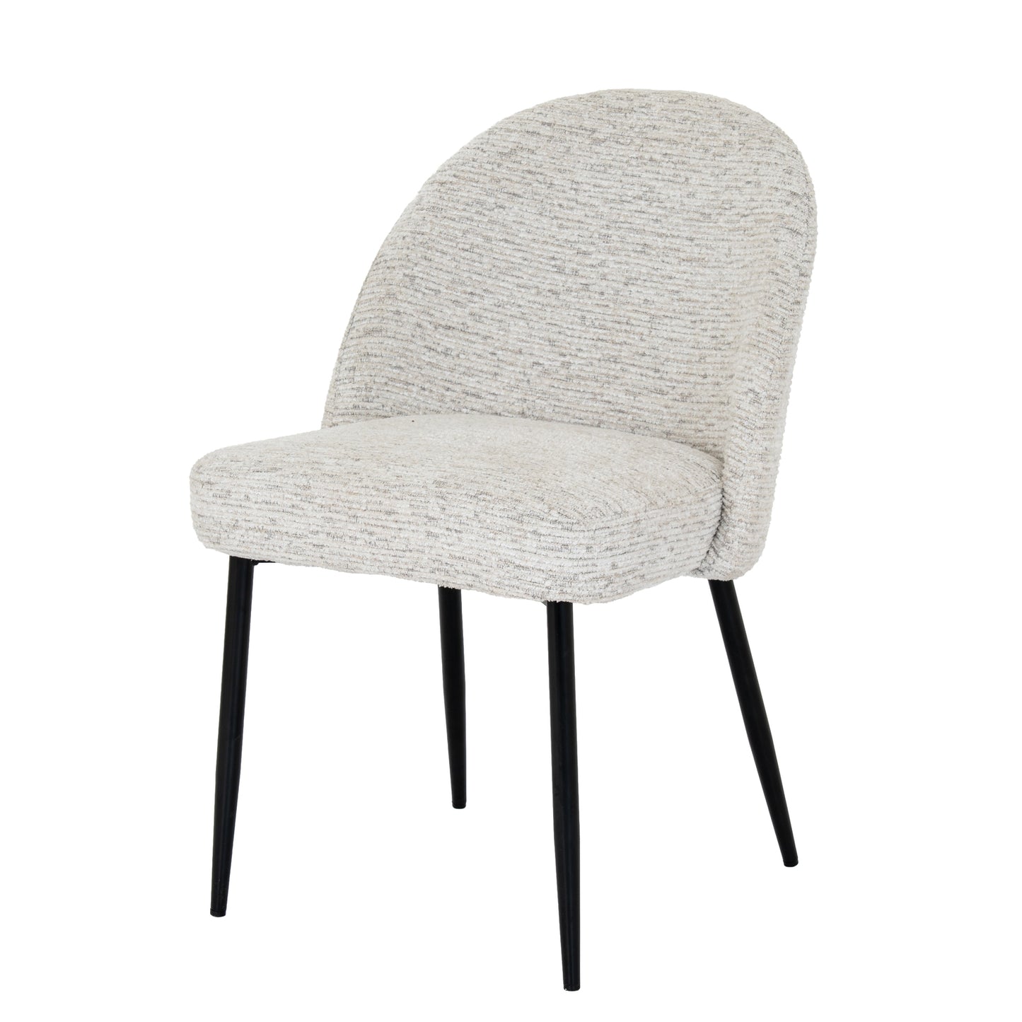 Gray textured chair with black legs on a white background