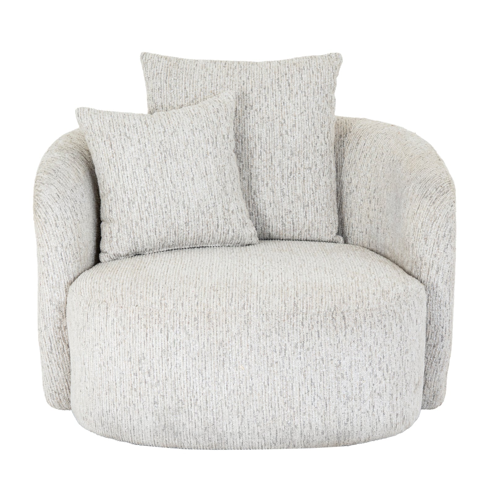 Gray textured armchair with two cushions on a white background
