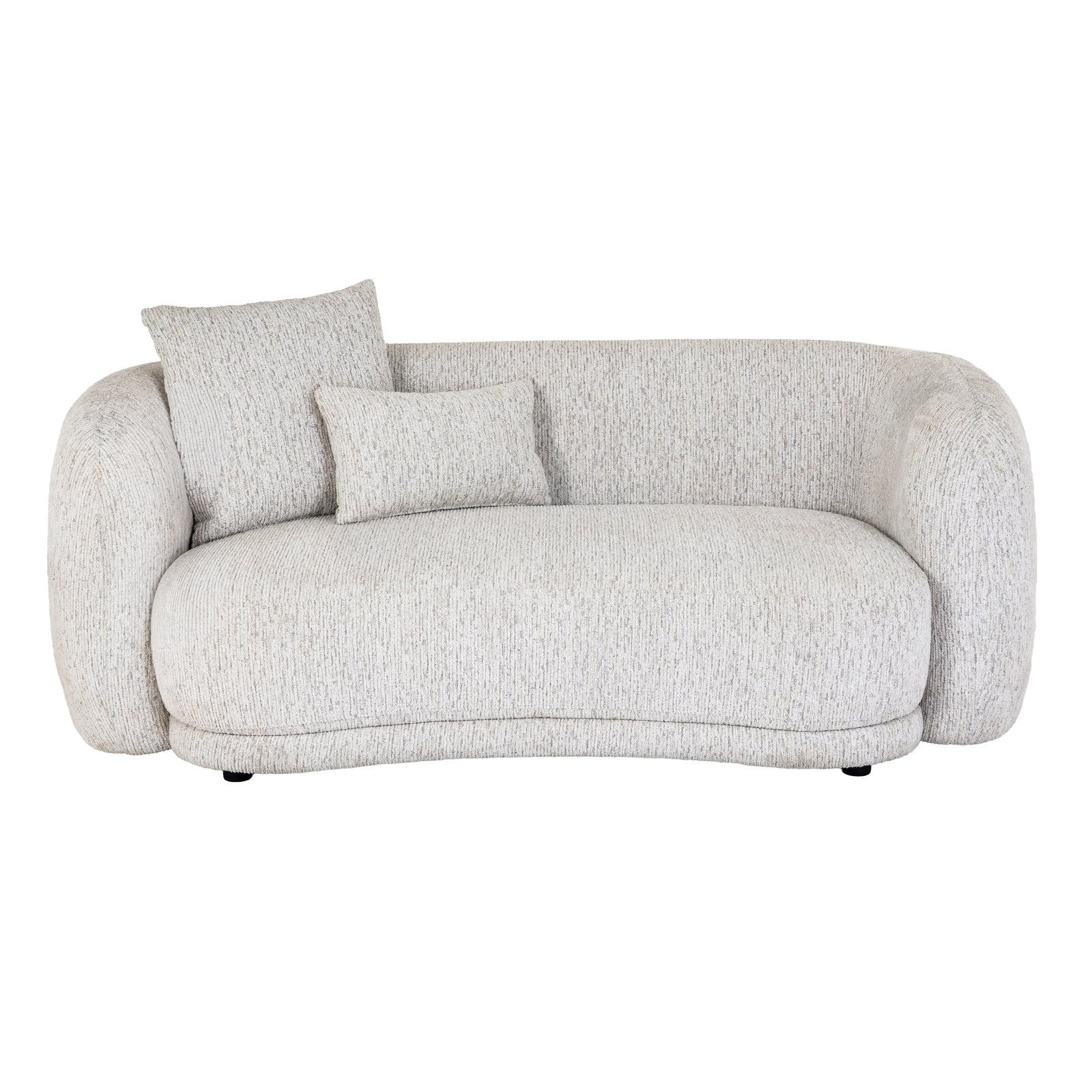 Gray sofa with two cushions on a white background
