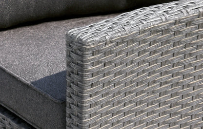 Close-up of a textured outdoor furniture piece with woven pattern