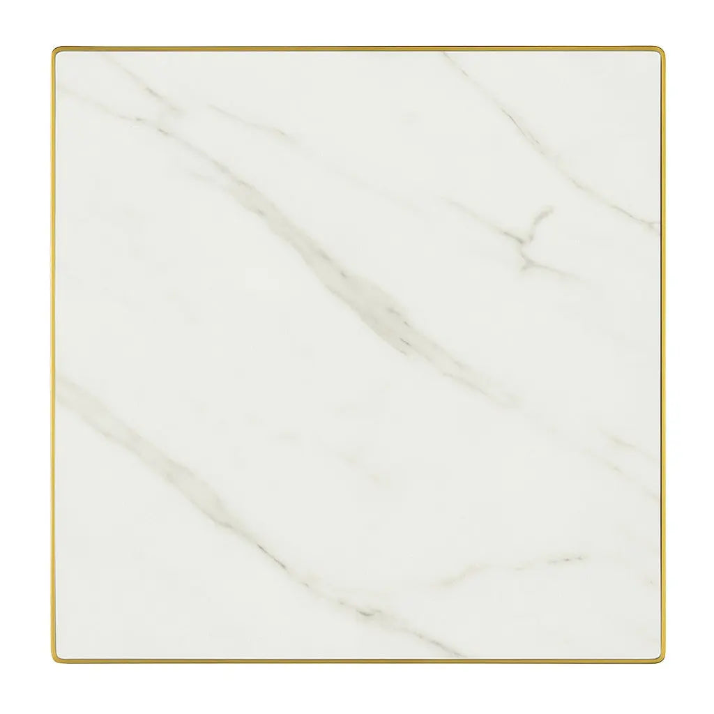 White napkin with gold border on a white background