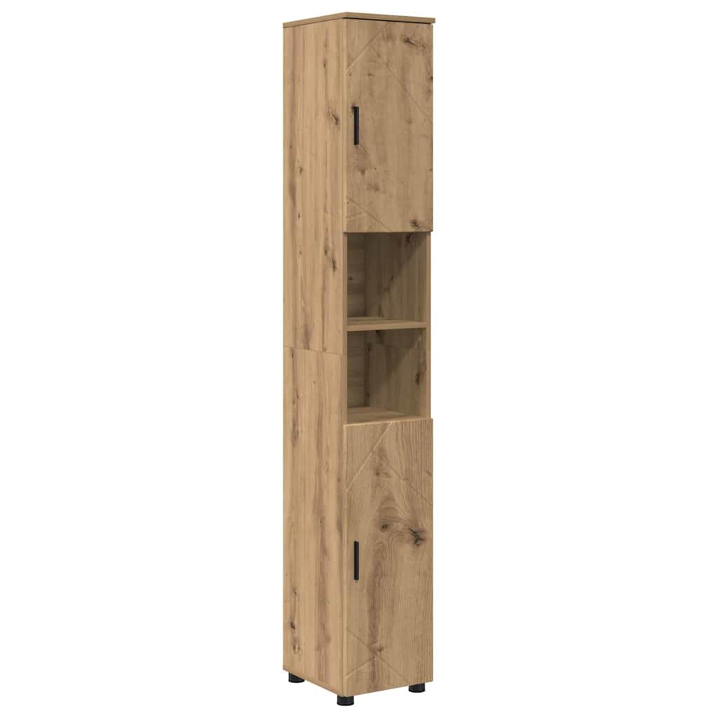 Tall wooden cabinet with a single door and open shelf on a white background