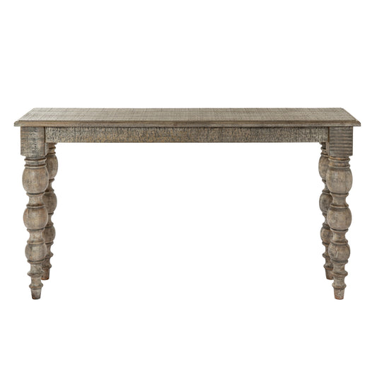 Wooden console table with turned legs on a white background
