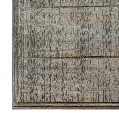 Textured rug with a neutral color palette on a white background