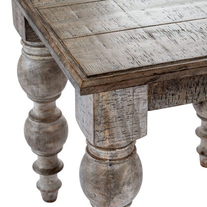 Wooden table with rustic design on a white background