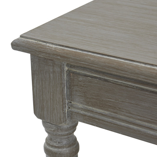Close-up of a wooden table corner with a white background