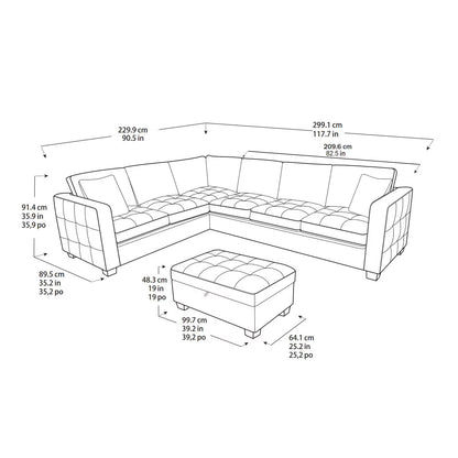 Modern Luxury Thomasville Kylie Grey Fabric Sectional Sofa with Storage Ottoman
