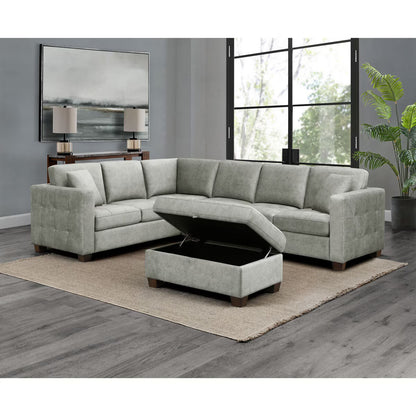 Modern Luxury Thomasville Kylie Grey Fabric Sectional Sofa with Storage Ottoman
