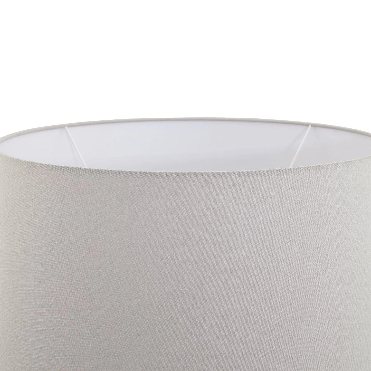 Close-up of a gray lampshade with a white interior on a white background