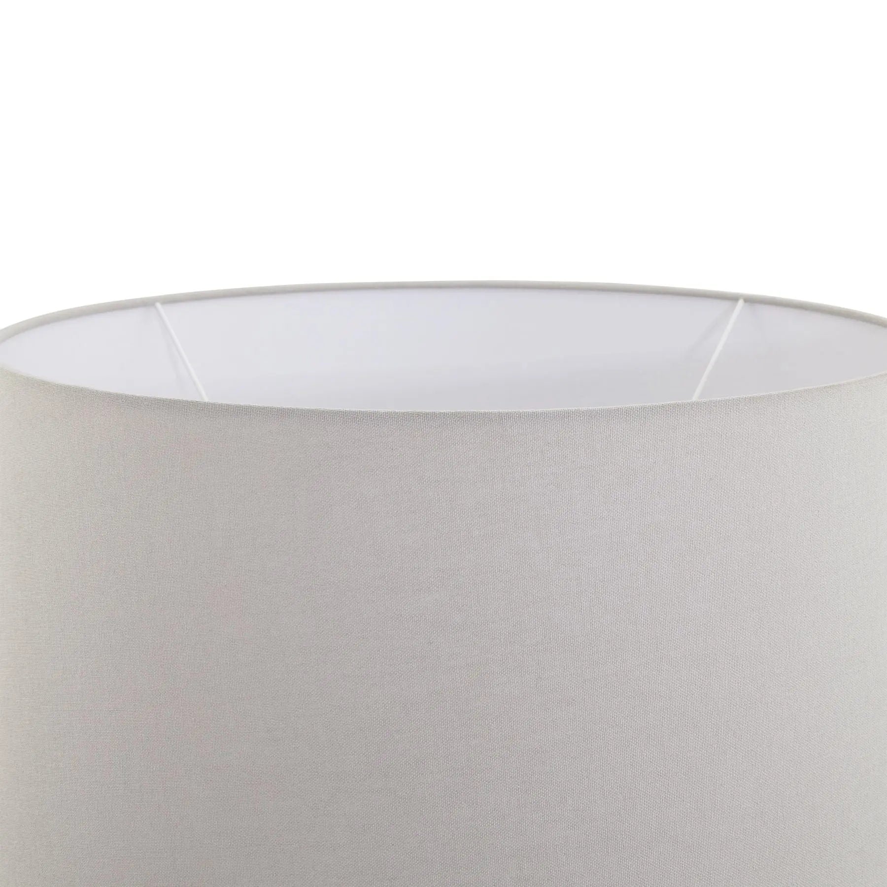 Close-up of a gray lampshade with a white interior on a white background