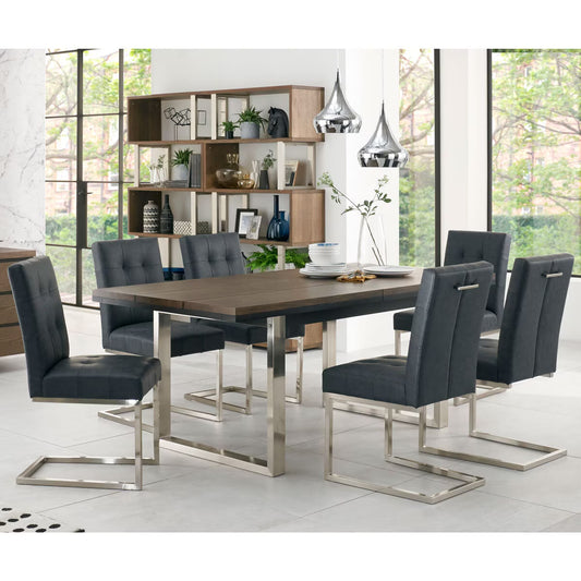 Tivoli Dark Oak Extending Dining Table + 6 Black Cantilever Chairs, Seats 6-8
